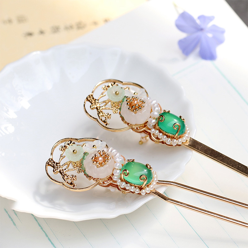 アクセサリー 簪 カルセドニー パール シェル 玉 合金 チャイナ 漢服 タッセル 精细 豪華髪飾り 可愛い 目立つ 激売れ中 誕生日プレゼント Dresszone