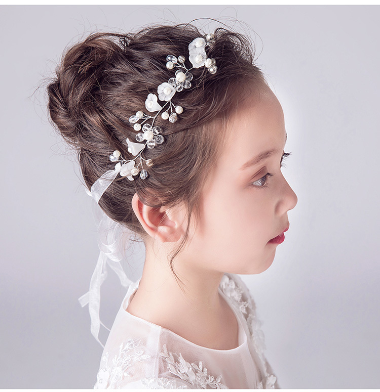 子どもフラワーティアラ ヘアバンド カチューシャ 子供用 フォーマル 髪飾り ヘアアクセサリー キッズ 結婚式 発表会 入園式 卒園式 ホワイト 花柄 Elegant