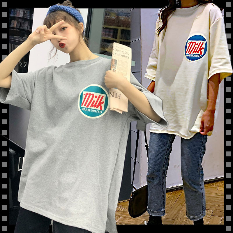 即納 Tシャツ レディース 半袖 トップス カットソー ビッグシルエット オーバーサイズ 体型カバー ロゴ プリント アメカジ Happy Toon