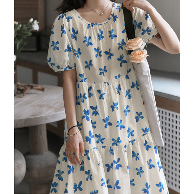 フレンチレトロブルーフラワーロングワンピースドレス Oopsydaisy ウプシーデイジー レディース韓国ファッション通販