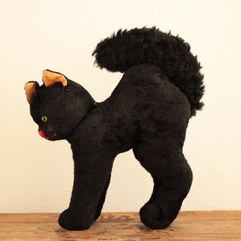 ドイツ ヴィンテージ グラスアイの大きめ30cm黒猫トムキャット Usagi