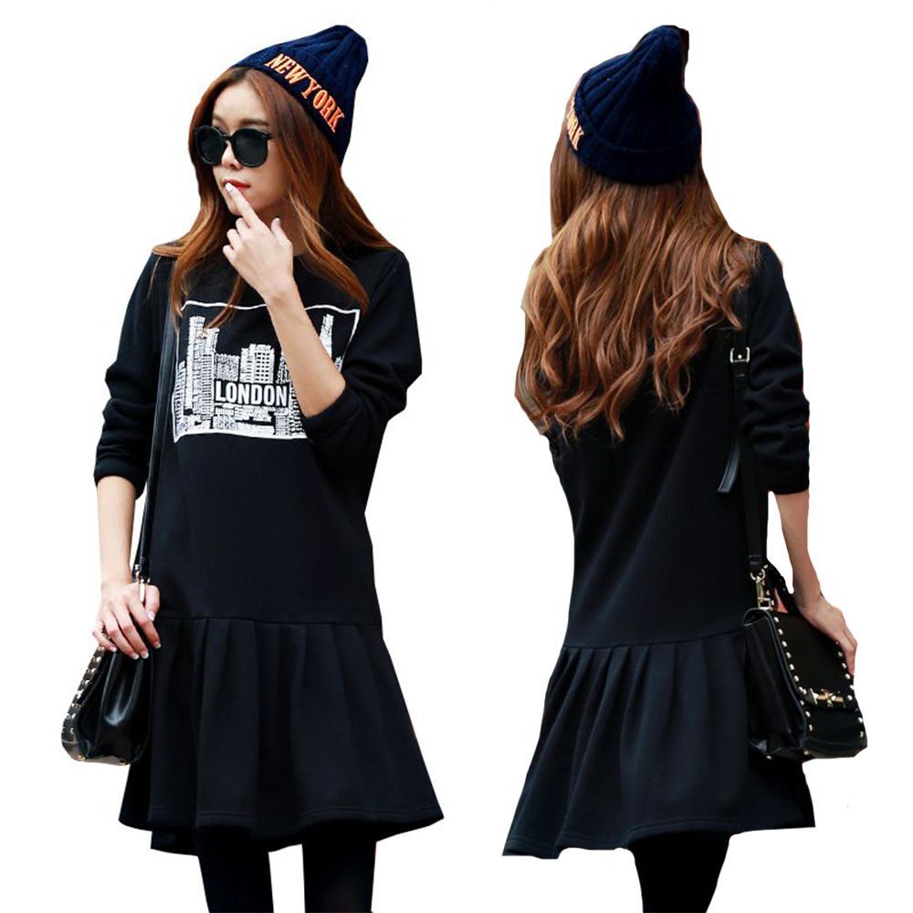 レディース服 ワンピース スウェット ミニスカート トレーナー 黒 ブラック カジュアル ロゴ 長袖 秋服 秋冬 ミニワンピース チュニック スエット ゆったり ミニ丈 Aライン マタニティ マタニティ服 マタニティワンピース F401 Styleline