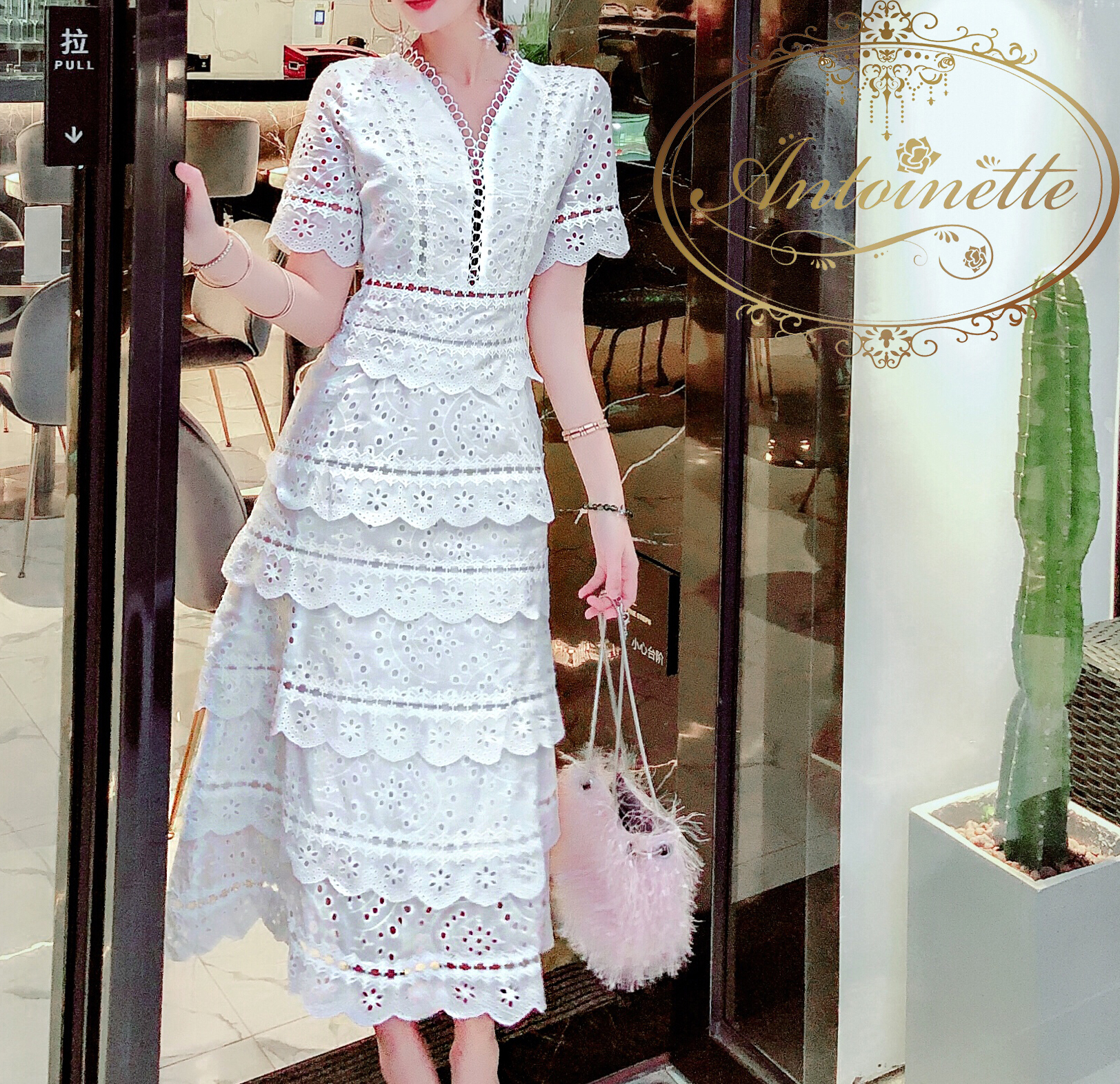 Summer Dress サマードレス レディース 夏 リゾート 刺繍 オーガンジー ティアードワンピース 大人 かわいいノースリーブ ワンピース ロング 夏 ティアード マキシ ワンピ Antoinette