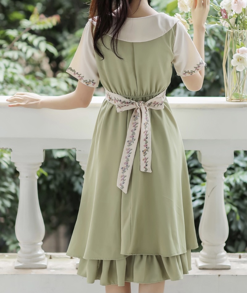 ロングワンピース ハイウエスト 花柄 デザイン フリル 2色 B6786 韓国レディースファッション通販 Bella ベラハート Select Import Shop