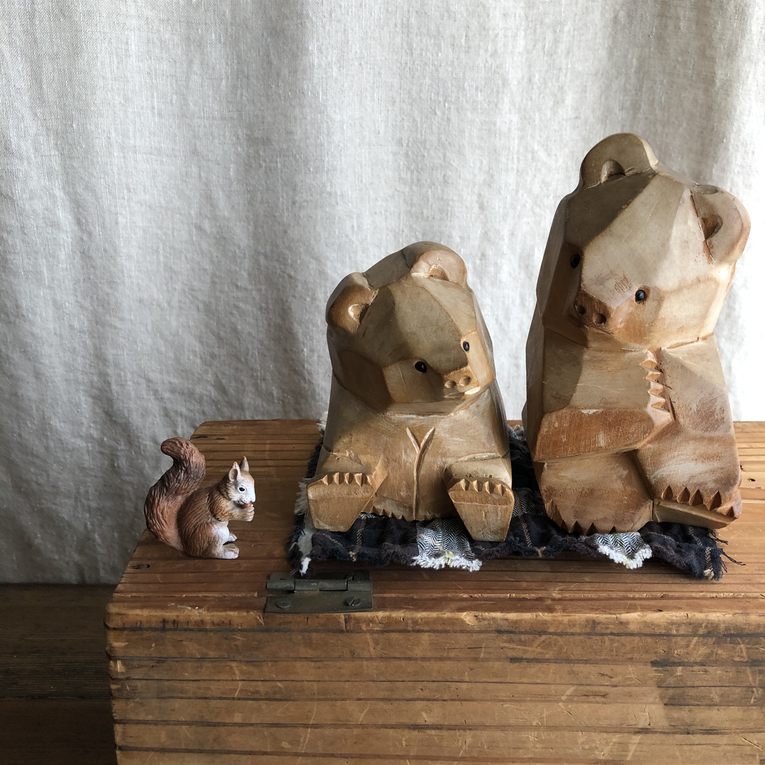 木彫り 可愛い 熊ちゃん親子 古雑貨どんぐり