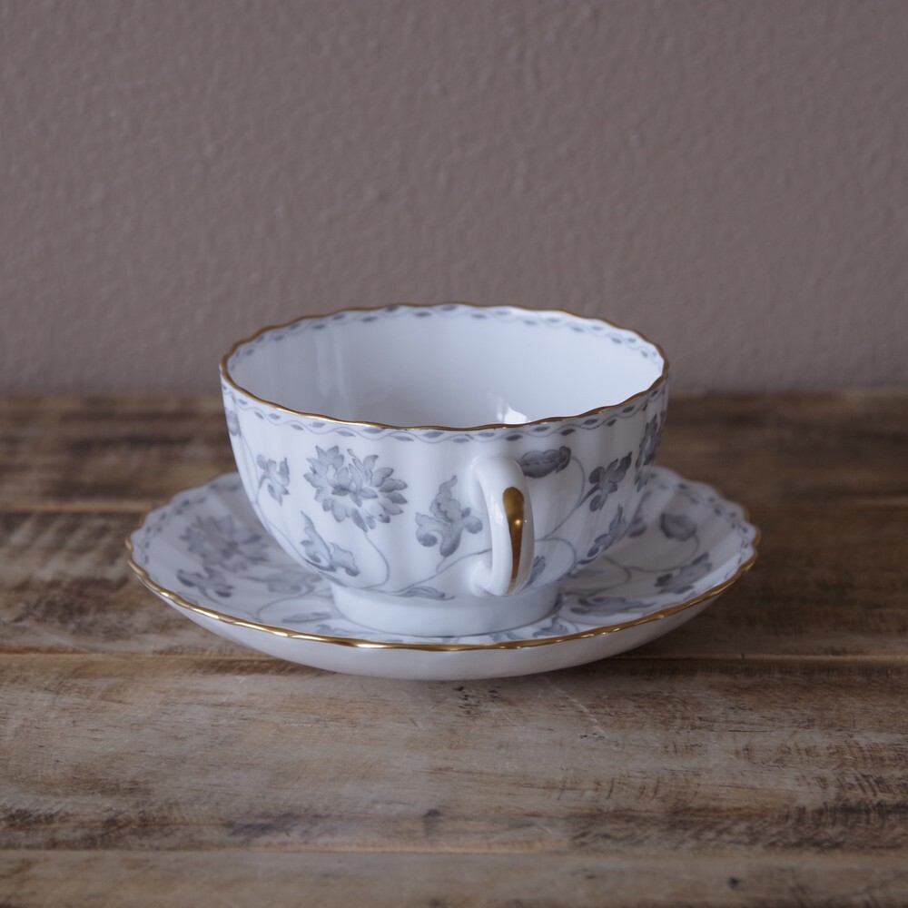 スポード コロネル ティーカップ ソーサー Spode Colonel グレー 菊 花柄 カーネル 1 5 イギリス ビンテージ アンティーク 食器 陶器 ゴールド Flohmarkt フローマルクト