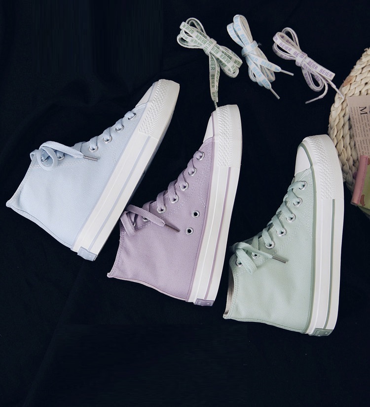 スニーカー レディース シューズ 靴 ハイカット ローカット キャンバス スニーカー パステルカラー おしゃれ かわいい シンプル フラット シューズ ぺたんこ ランニングシューズ カジュアル ローヒール おしゃれ アウトドア レースアップ スポーツ ストリート 通学 学生
