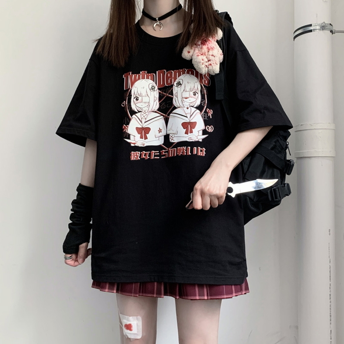 メンヘラてゃんtシャツ Twin Demon 2色 M Xl M250 Magical Peach まじもも