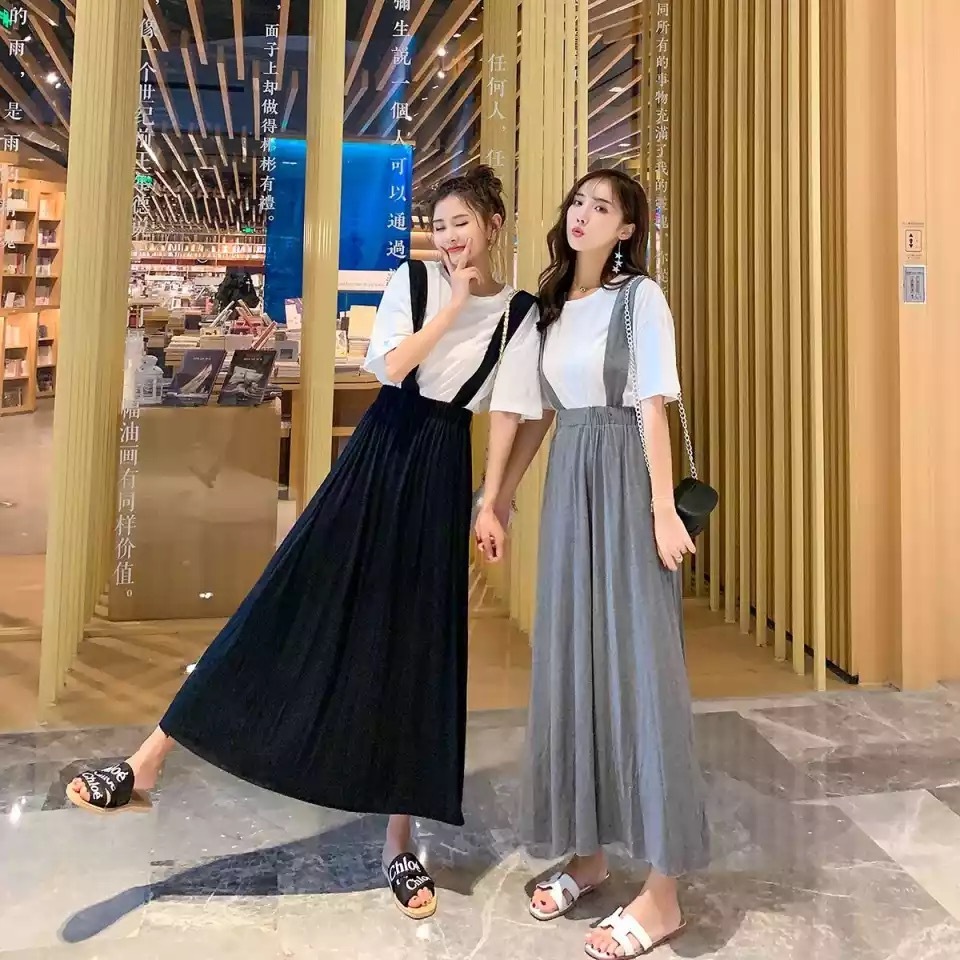 送料無料 2カラー グレー 灰色 レディース ノースリーブ ワンピース キャミワンピース 肩紐付き スカート 春 夏 韓国 ロング丈 ミモレ丈 La Preference