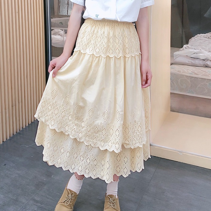 カットワークレーススカート 1759 Lehtia レフティア 淡色レトロなナチュラルスタイル