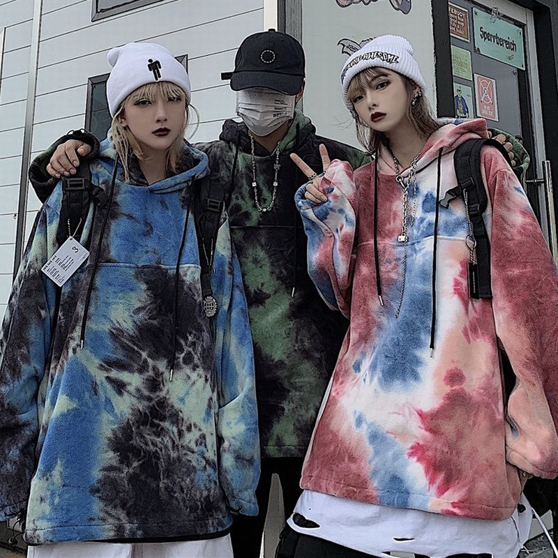 韓国メンズファッション カジュアル オーバーサイズ タイダイ柄 ユニセックス フリース パーカー プルオーバー 送料無料 韓国メンズ服 流行プチプラ韓国メンズファッション新作通販 Buy The World