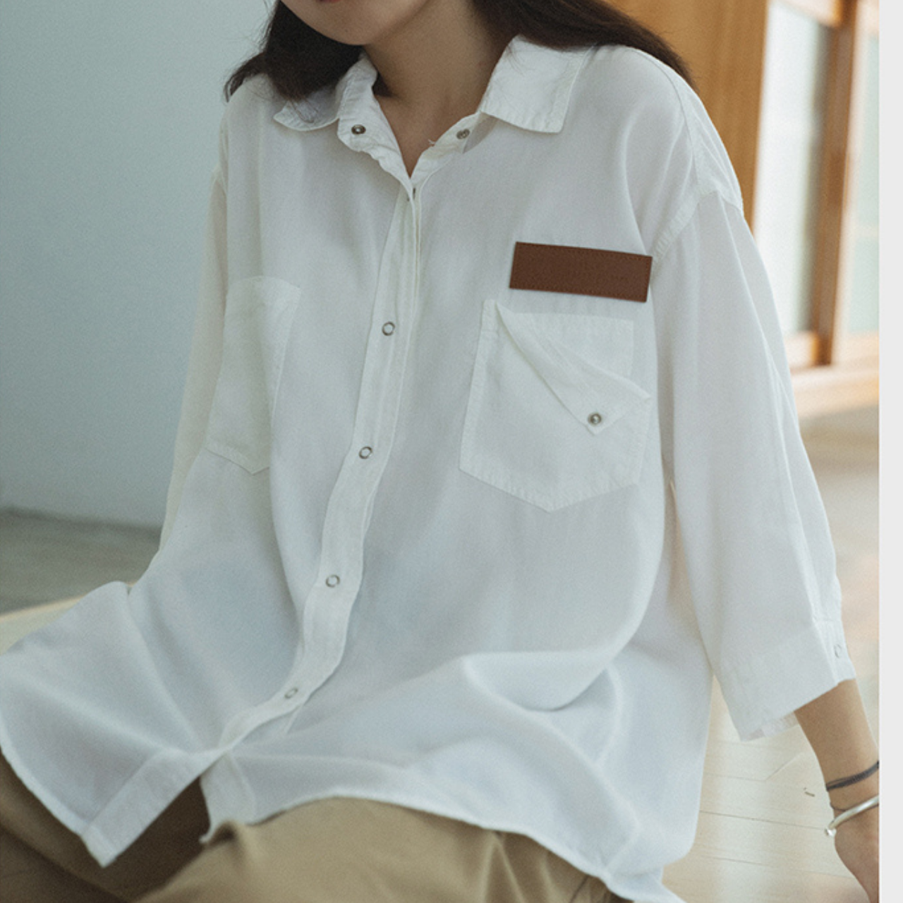 Cotton Linen Shirt Women S Wear 夏のルーズラージ デニムコットンシャツ 都会のアウトドア