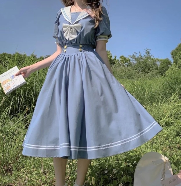 アウトレット ウエストリボンセーラーワンピース Dolly Clock