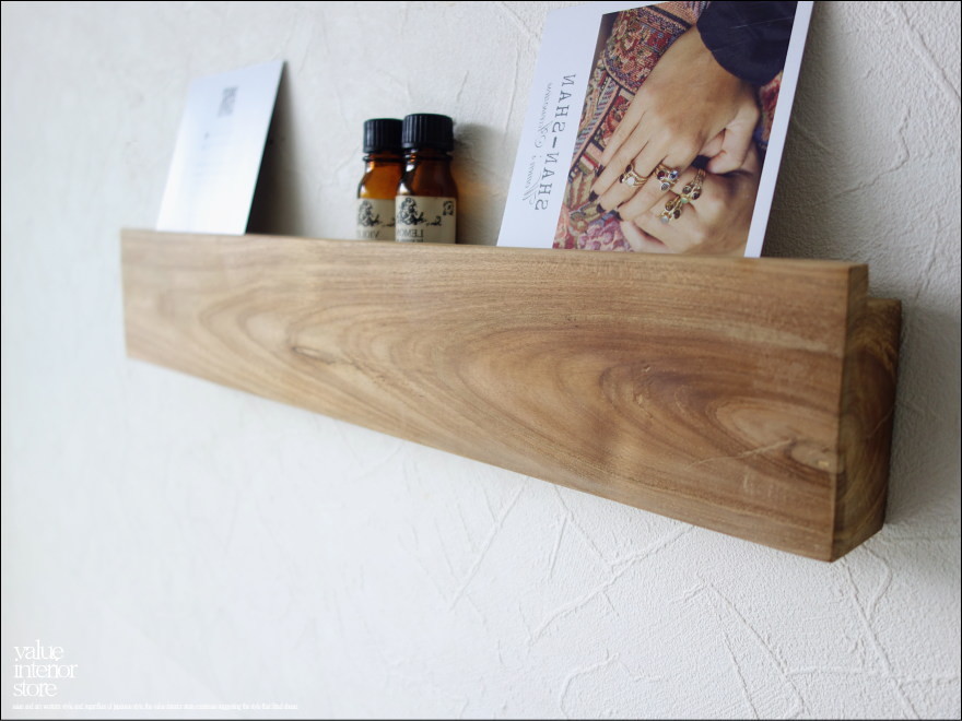 チーク総無垢材 ウォールシェルフ44 N 壁掛収納 飾り棚 ラック ウォールラック 銘木 ナチュラル 和 シンプル 手作り 無垢材家具 W44cm Valuestore