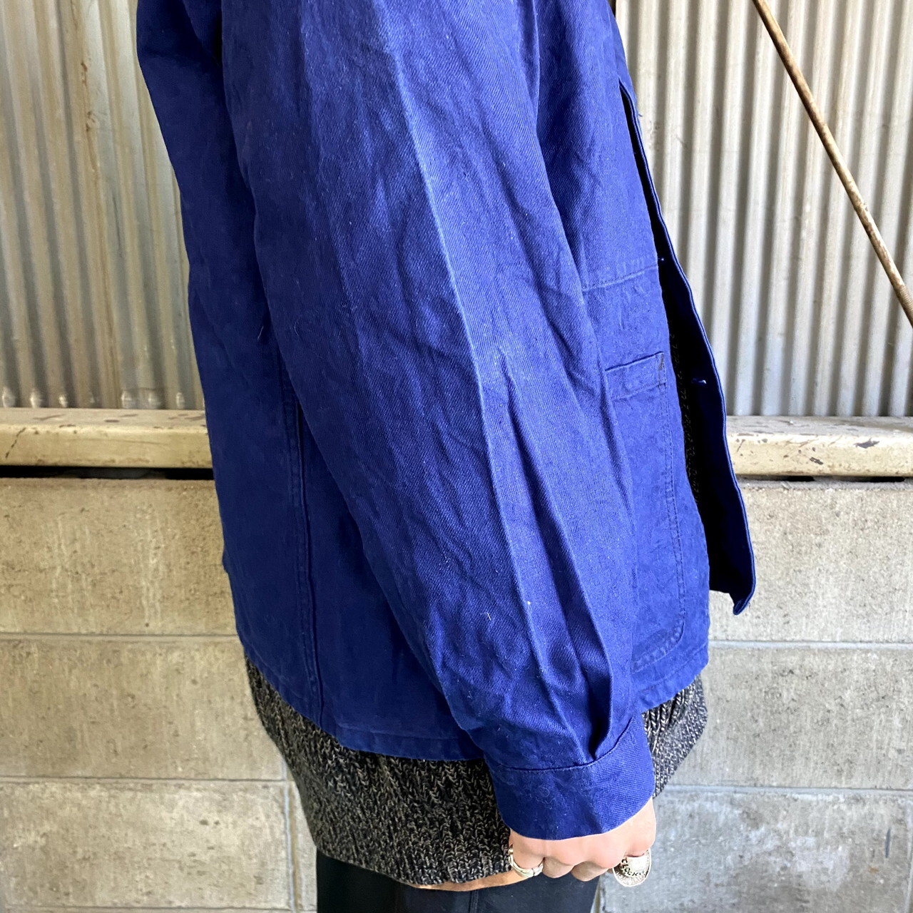 60 70年代 フランス軍 フレンチワークジャケット メンズl相当 古着 カバーオール 60s 70s ヴィンテージ ビンテージ ユーロミリタリー ユーロワーク インクブルー 青色 ワークジャケット All15 Cave 古着屋 公式 古着通販サイト
