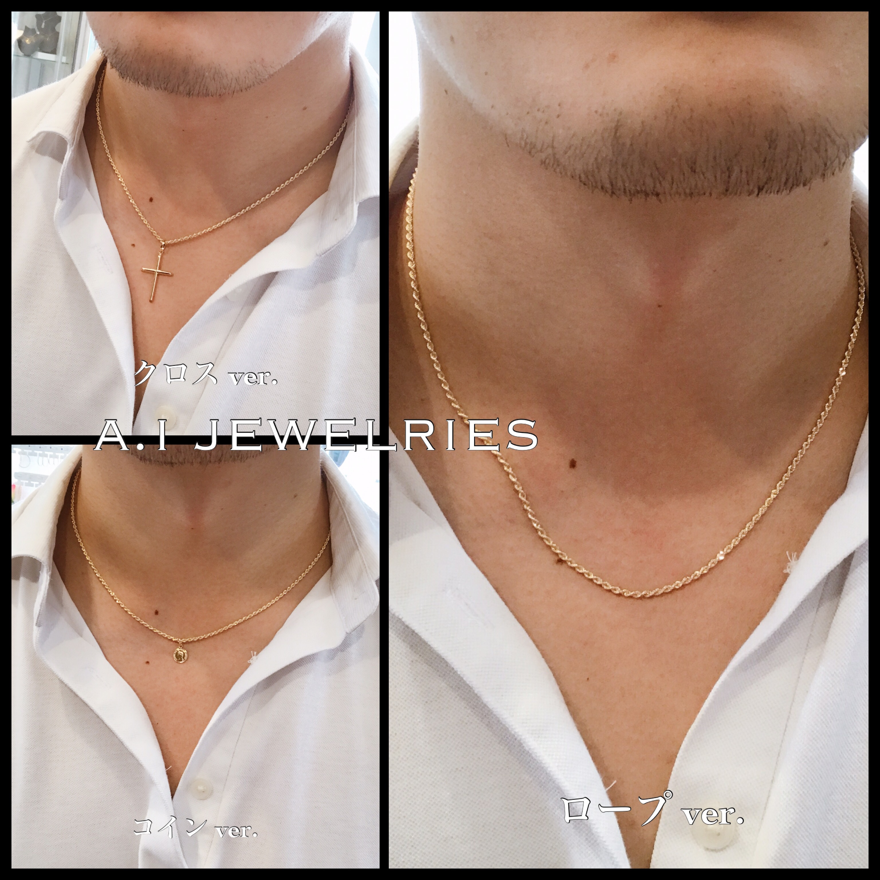 K18 ネックレス ロープ クロス コイン ダブル ペンダント 45cm Mens メンズ Rope Necklace Cross Coin A I Jewelries エイアイジュエリーズ