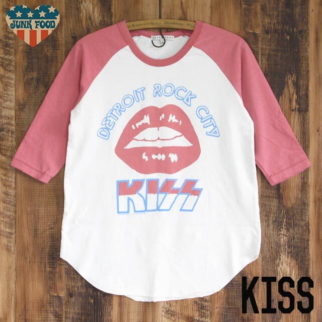 送料無料 Junk Food ジャンクフード Kiss デトロイト ロック シティ レディース 5分袖 ラグラン Tシャツ Kei Style