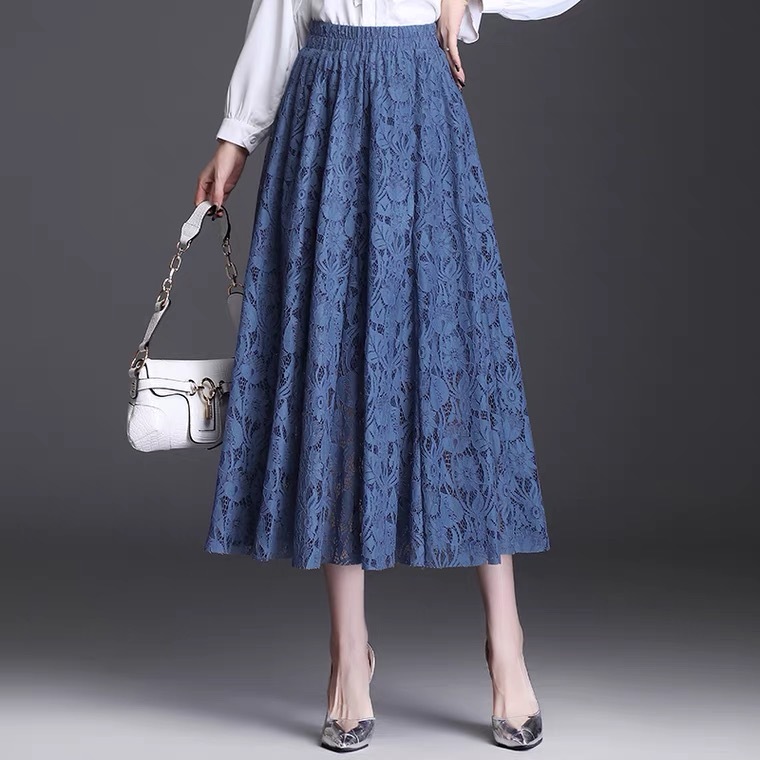 Aラインフラワーレーススカート Peonious