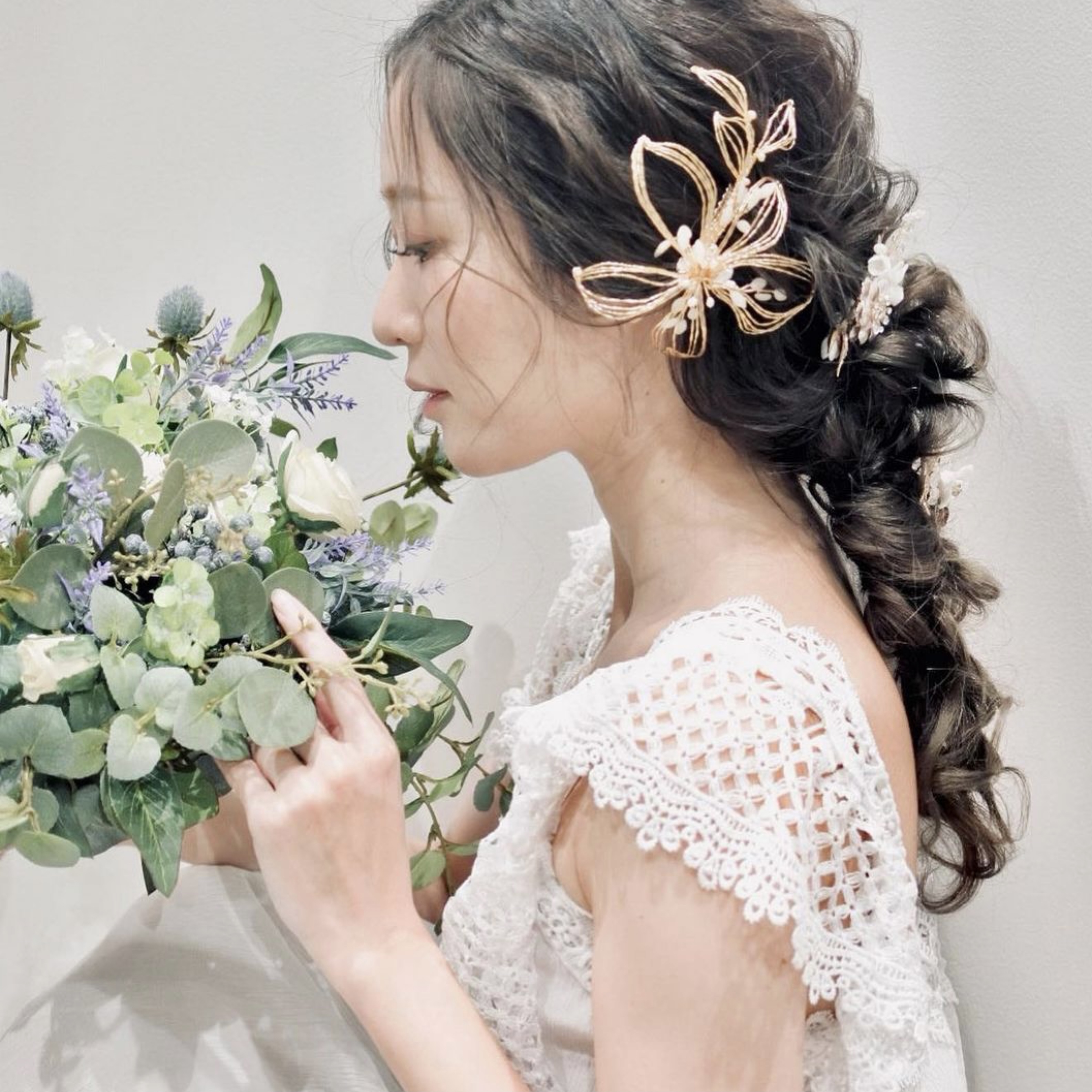 H 21 ゴールドフラワーヘッドドレス ブライダルアクセサリー Etoile Bridal