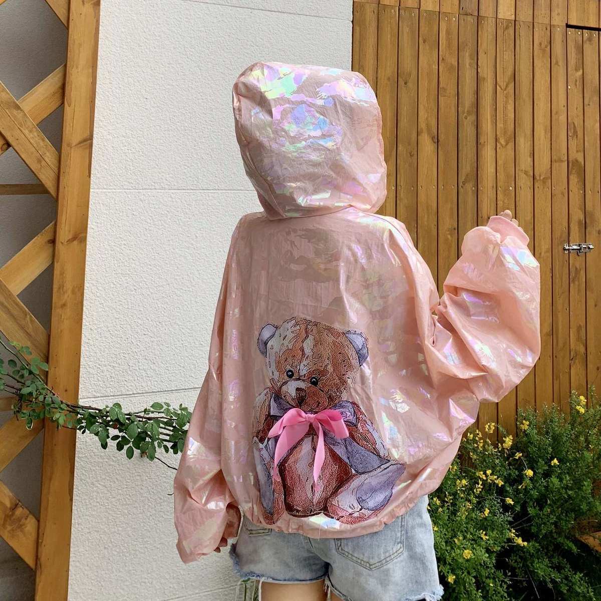 クマ パーカー オルチャンファッション ゆめかわ 原宿 ベア カラフル 艶 蛍光 韓国ファッション Sweetly