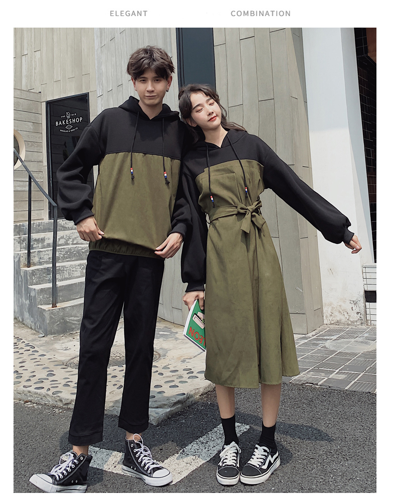 ハイウエスト 2トーン パーカーワンピース メンズパーカー 0435 カップル ペアルック リンクコーデ カジュアル お揃い デート 夫婦 親子 カップルのリンクコーデ専門店 Pair Cele ペアセレ