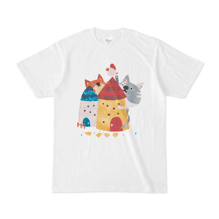 前面プリントイラストtシャツ ペチとニワトリ Orange Garden