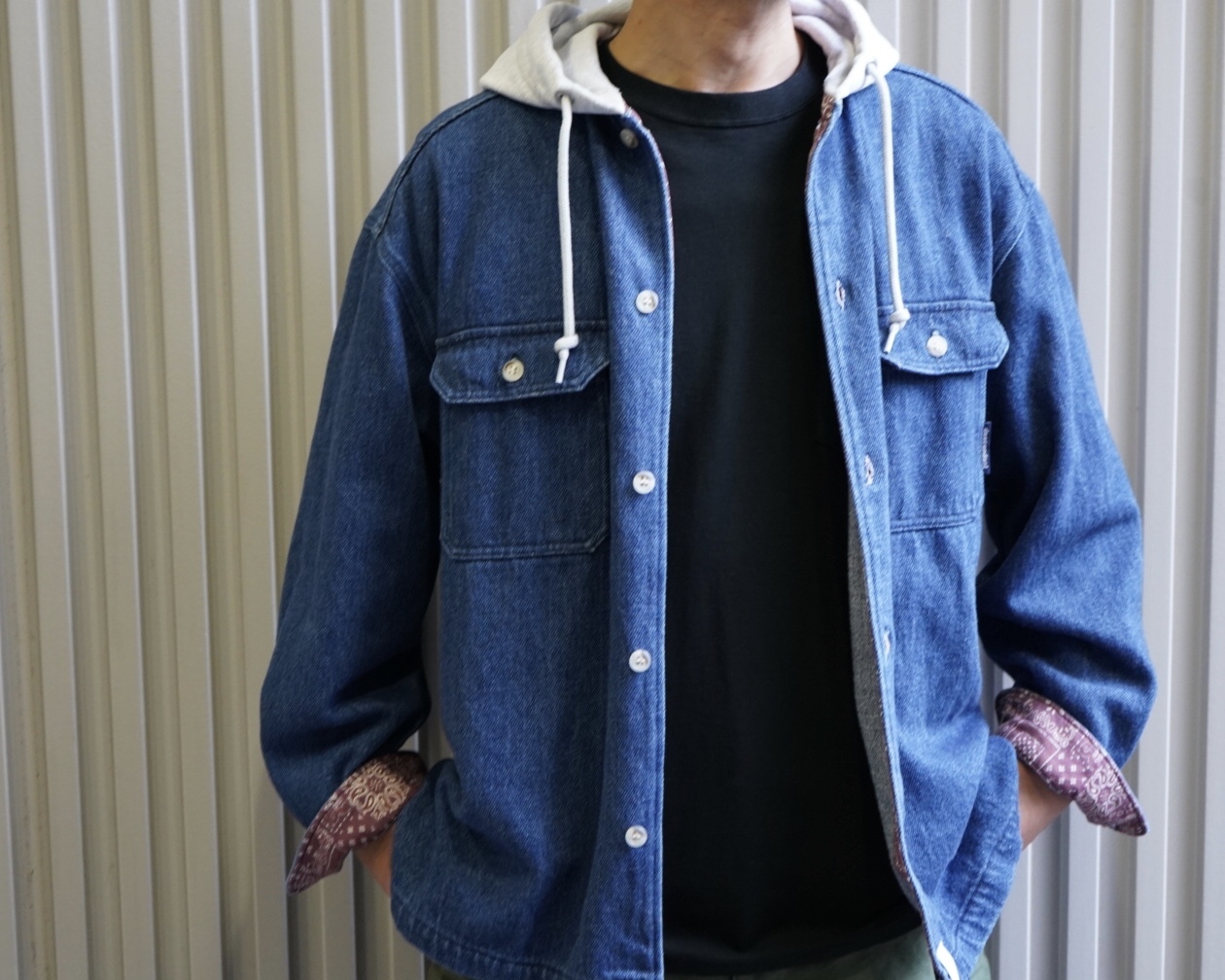 DESCENDANT SPICOLI HOODED LS SHIRT - Gジャン/デニムジャケット