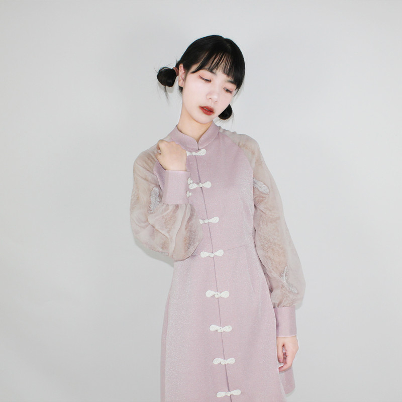 チャイナ風ワンピース 改良唐装 改良漢服 チャイナ風服 中華服 改良型チャイナドレス 普段着 女子会 同窓会 二次会 普段着 S M L 膝丈 Bling Bling 超可愛い ピンク Dresszone