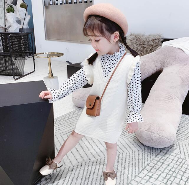 226 Set 女の子 ニットワンピース ハート柄トップス 2点セット 2色展開 韓国子供服 Orini