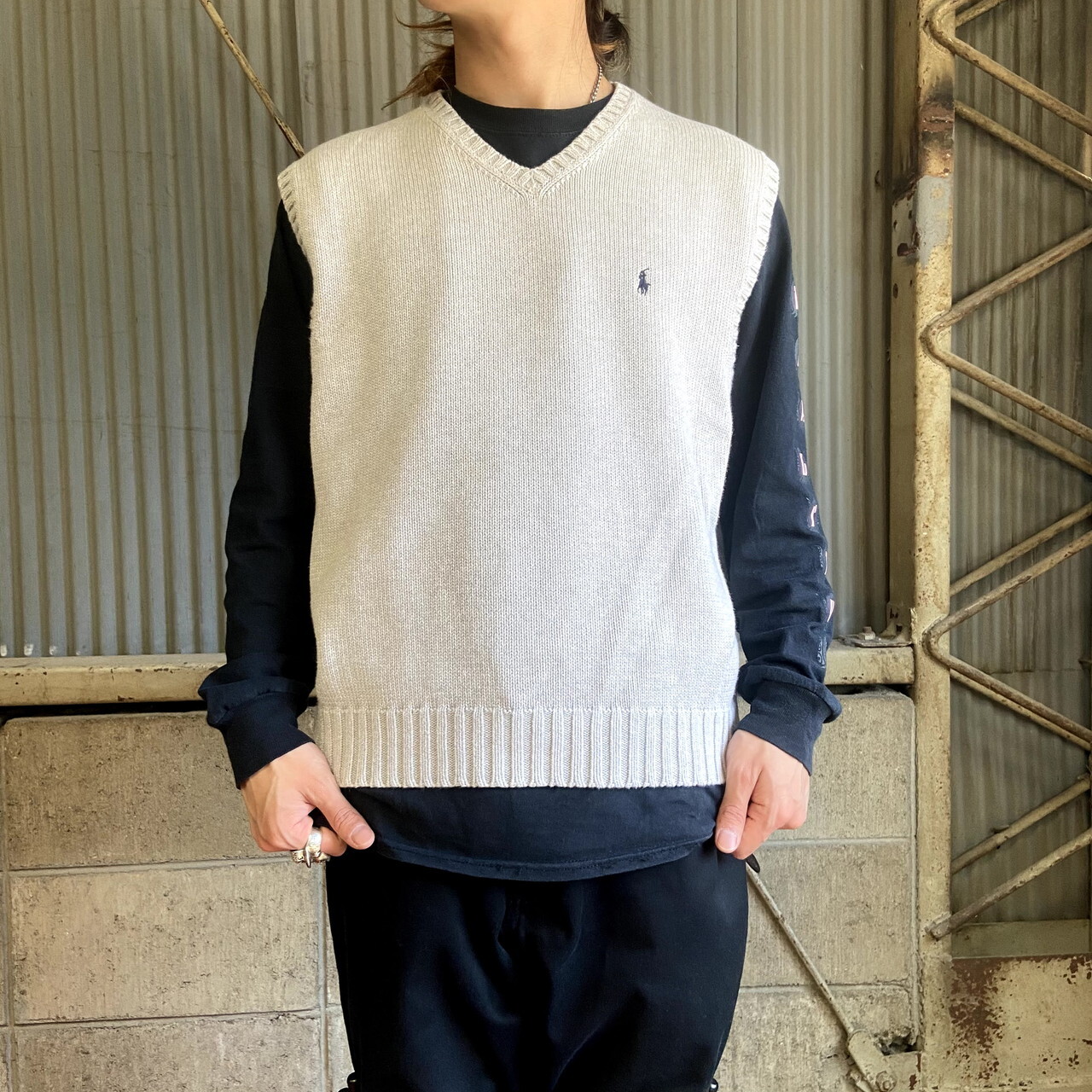 ポロバイラルフローレン コットンニットベスト メンズl 古着 Polo By Ralph Lauren グレー 灰色 ニットセーター Cave 古着屋 公式 古着通販サイト