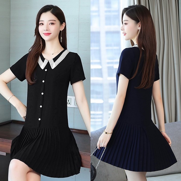 ワンピース レトロシフォン半袖ドレス 夏 フレンチニッチ シフォン半袖 ドレス プリーツスカート レトロ Ledy Go Round