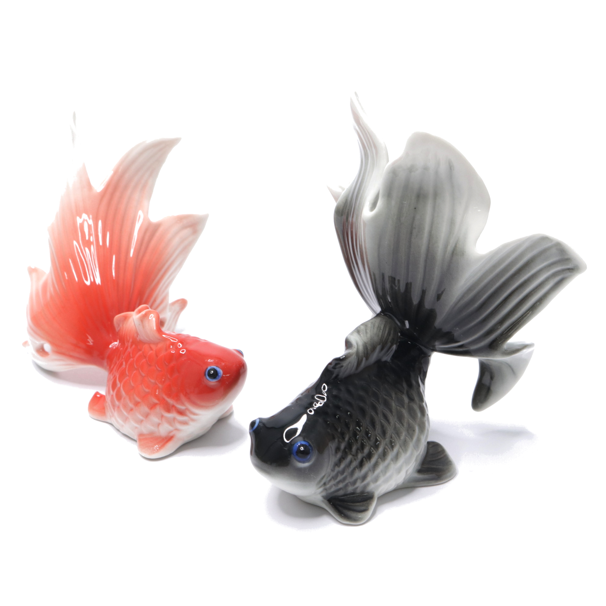 金魚 オブジェ 陶器製 置物 ペア 黒 赤 和風 おしゃれ かわいい リアル 雑貨屋リエット