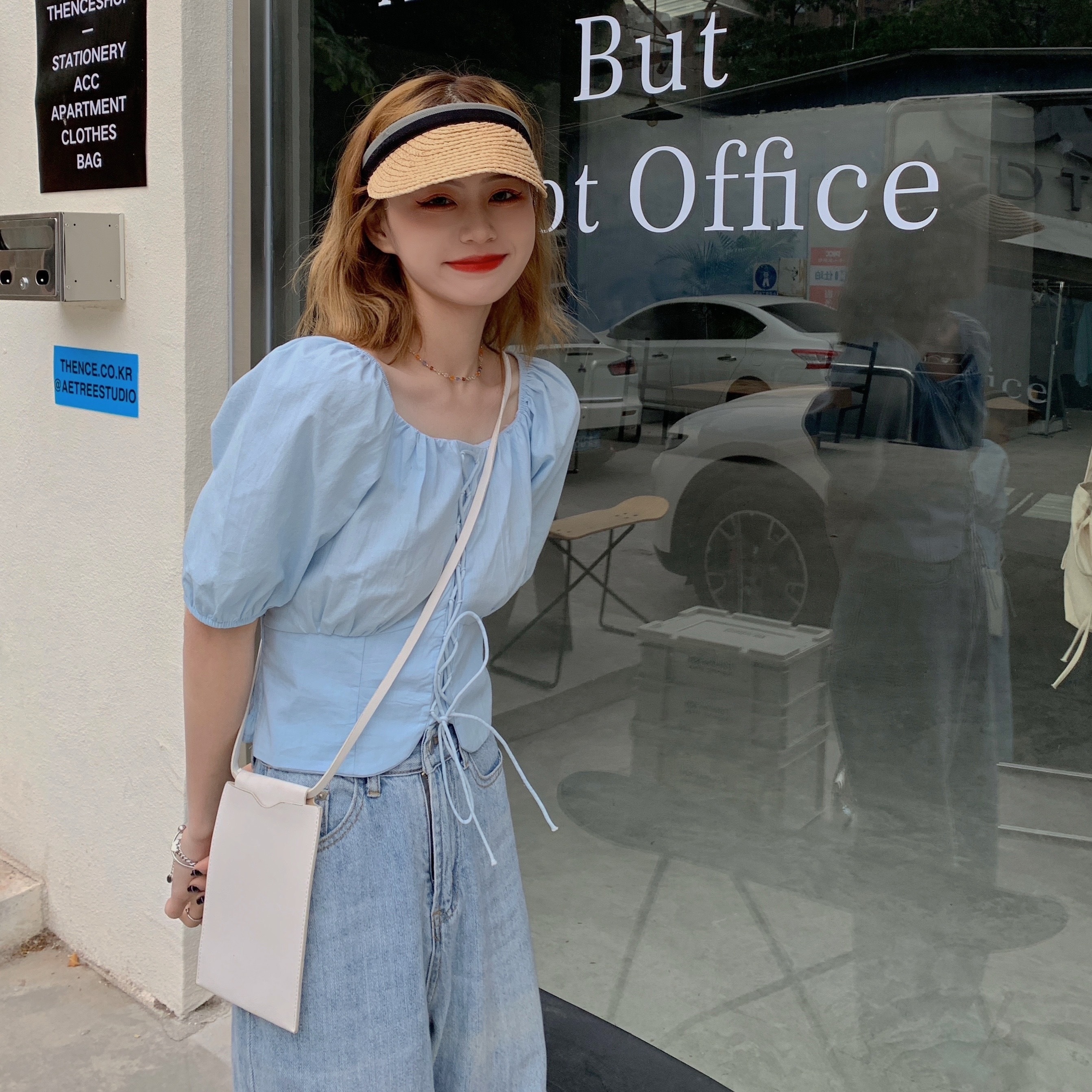 送料無料 夏先取り フレンチガーリー センターレース パフスリーブ スクエアネック ペールトーン プルオーバー トップス Lamitte Deco トレンド 韓国ファッション ショップ