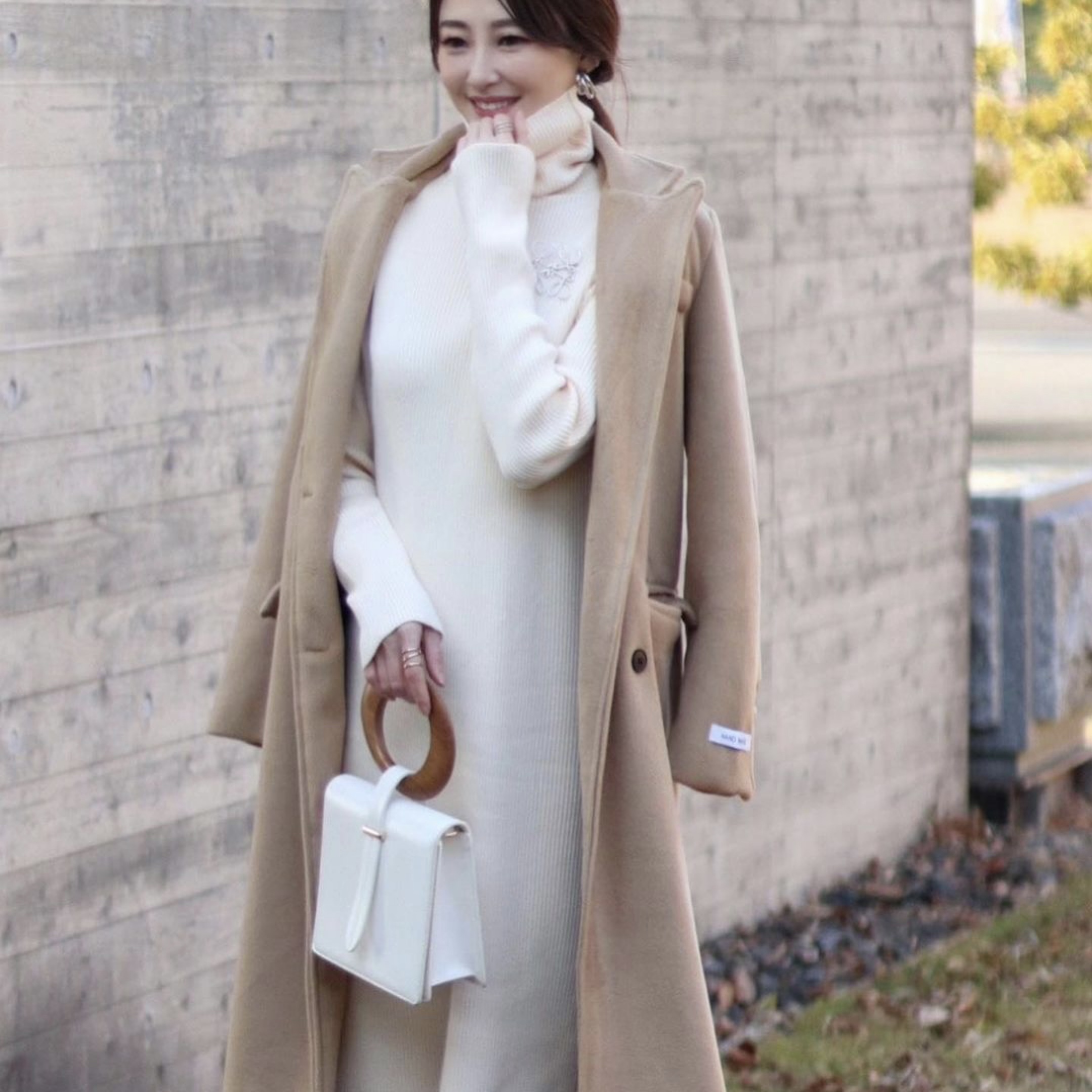 Renaさん着用アイテム 冬のコート ワンピース2点セット ウールロングコート ロングリブワンピース きれいめコーデ Graces By Yuu