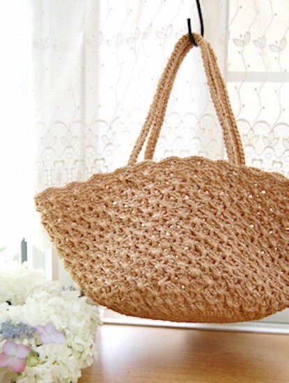 ダウンロード編み図 クロス模様のかごバッグ Natural Knit Ecru