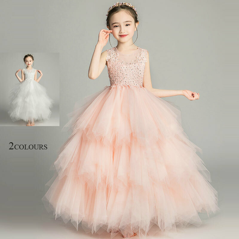 女の子ドレス レース 子どもドレス ノースリーブ ジュニア ピアノ 発表会 結婚式 入園式 卒業式 子供服 女の子 ワンピース ホワイト ピンク 100 110 1 130 140 150 160 Elegant