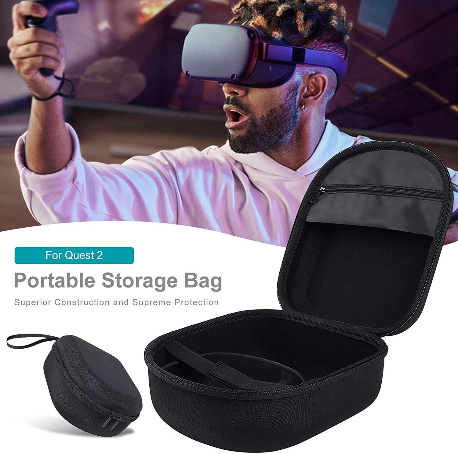 セール中 送料無料 Oculus Quest 2用 収納バッグ 保護ケース キャリングケース Vr 収納トラベルケース 耐衝撃 防水 防塵 持ち運び ブラック Kenho