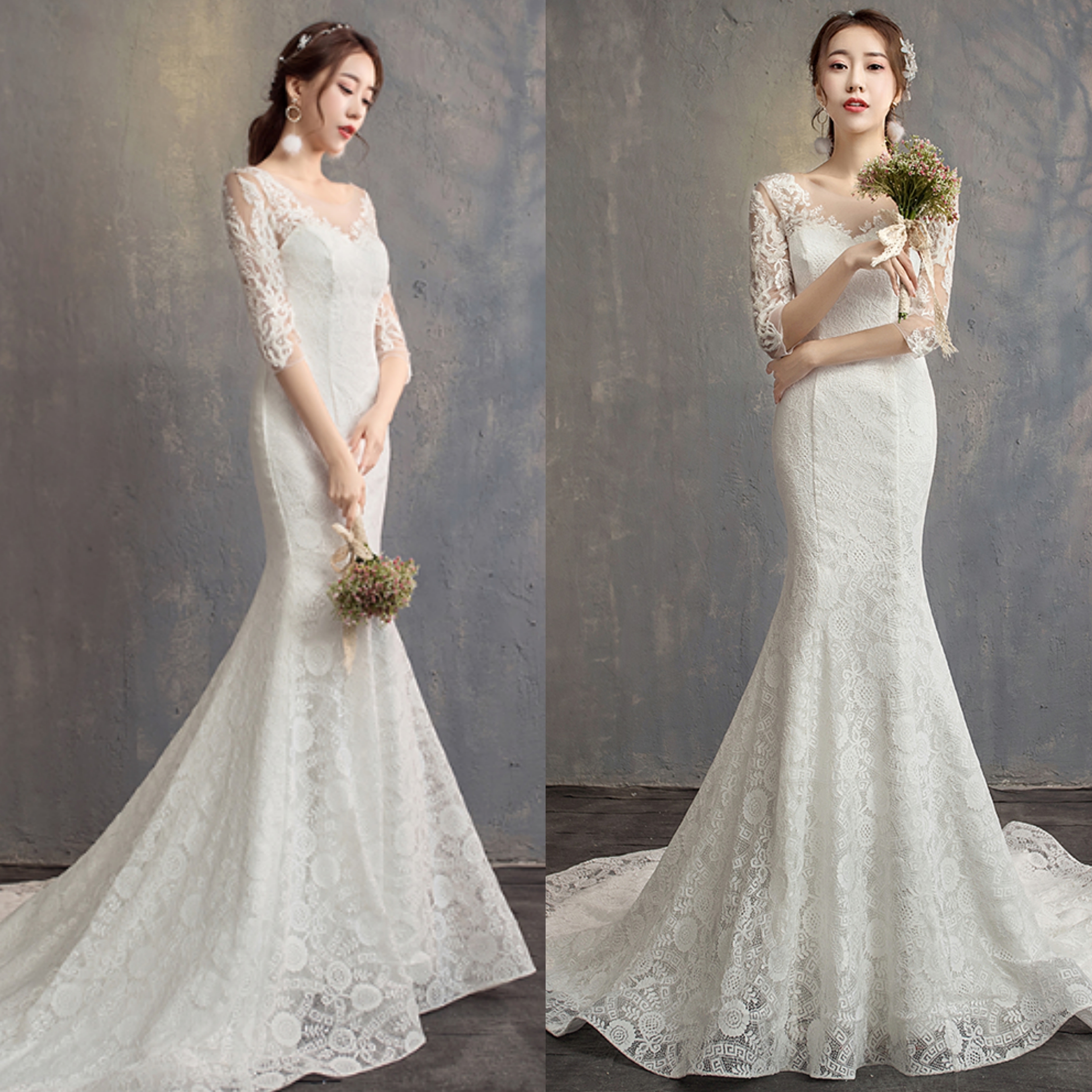 Vネック 美ライン マーメイド ウエディングドレス 七分袖 二次会 花嫁 お色直し Only My Wedding