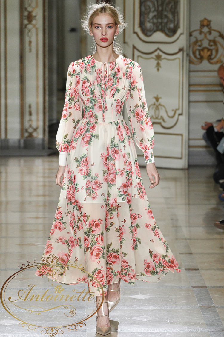 薔薇柄 ワンピース ドレス ホワイト お嬢様 上品 レディース アンティーク Party Dress Ladies Woman Rose One Piece Antoinette