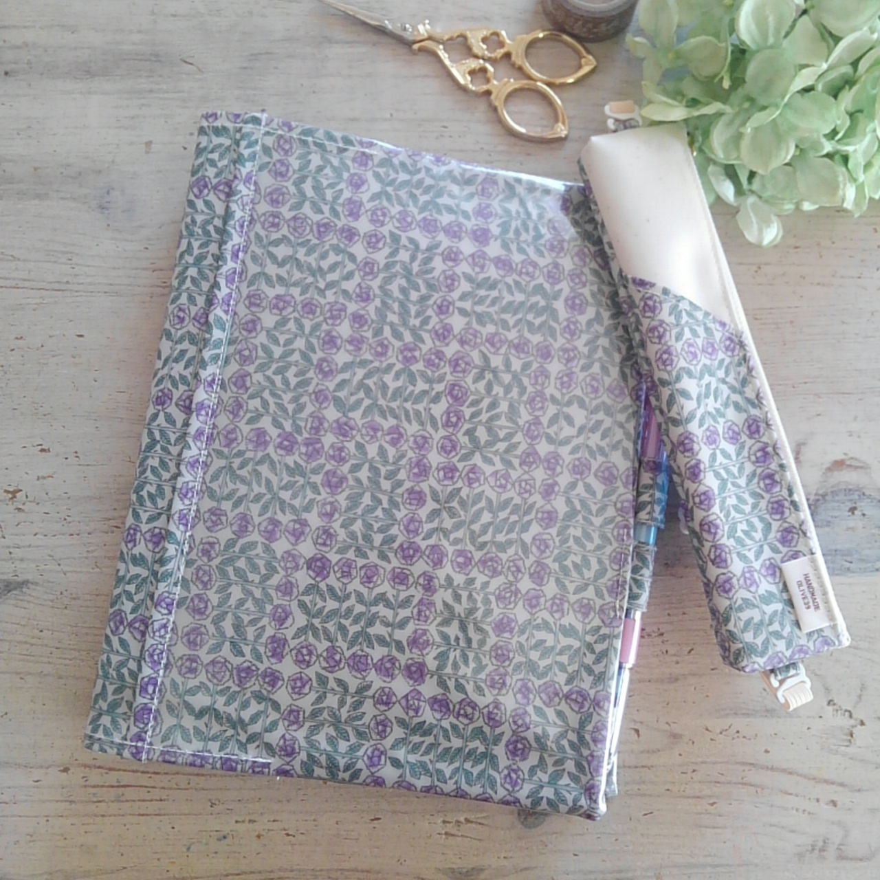販売終了 スリーピングローズ パープル グリーン リバティ手帳カバー ぺンケースセット ナカバヤシサイズ リバティ雑貨のハンドメイドショップ Olive39