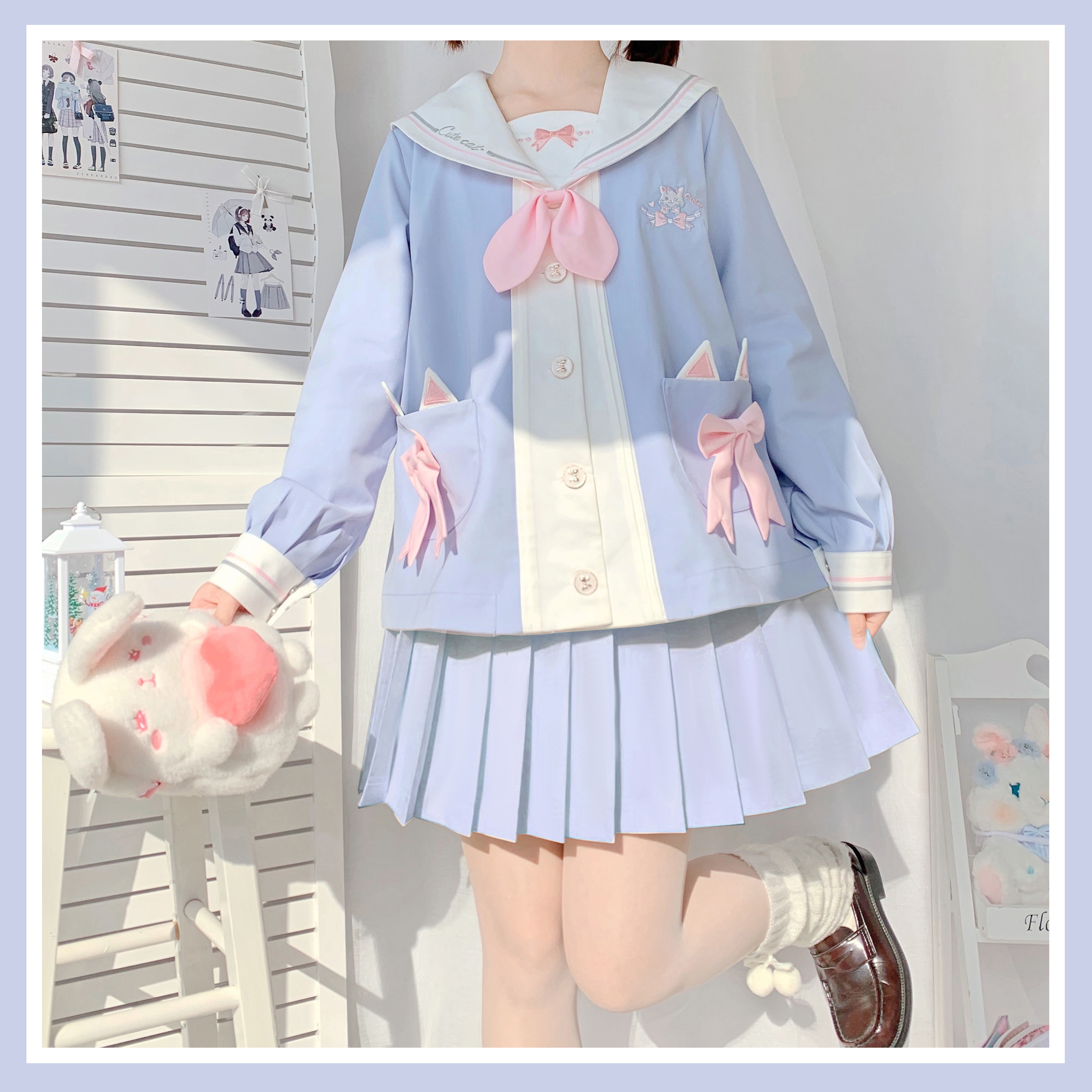 ゆめかわ リボンセーラー服 トップス ネクタイ スカート 3点セット Seifuku11 ゆめかわガール