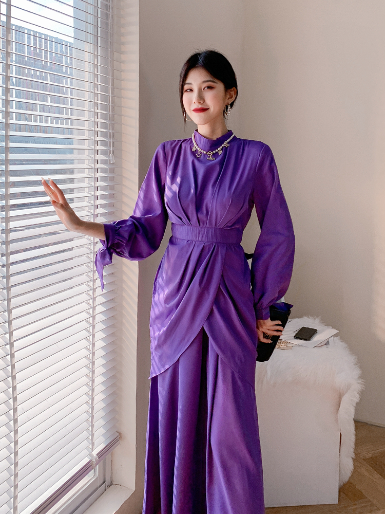 レトロフレンチ パープル ロングワンピース She Is シーイズ パーティードレス フェミニンカジュアル ファッション ブランド 通販