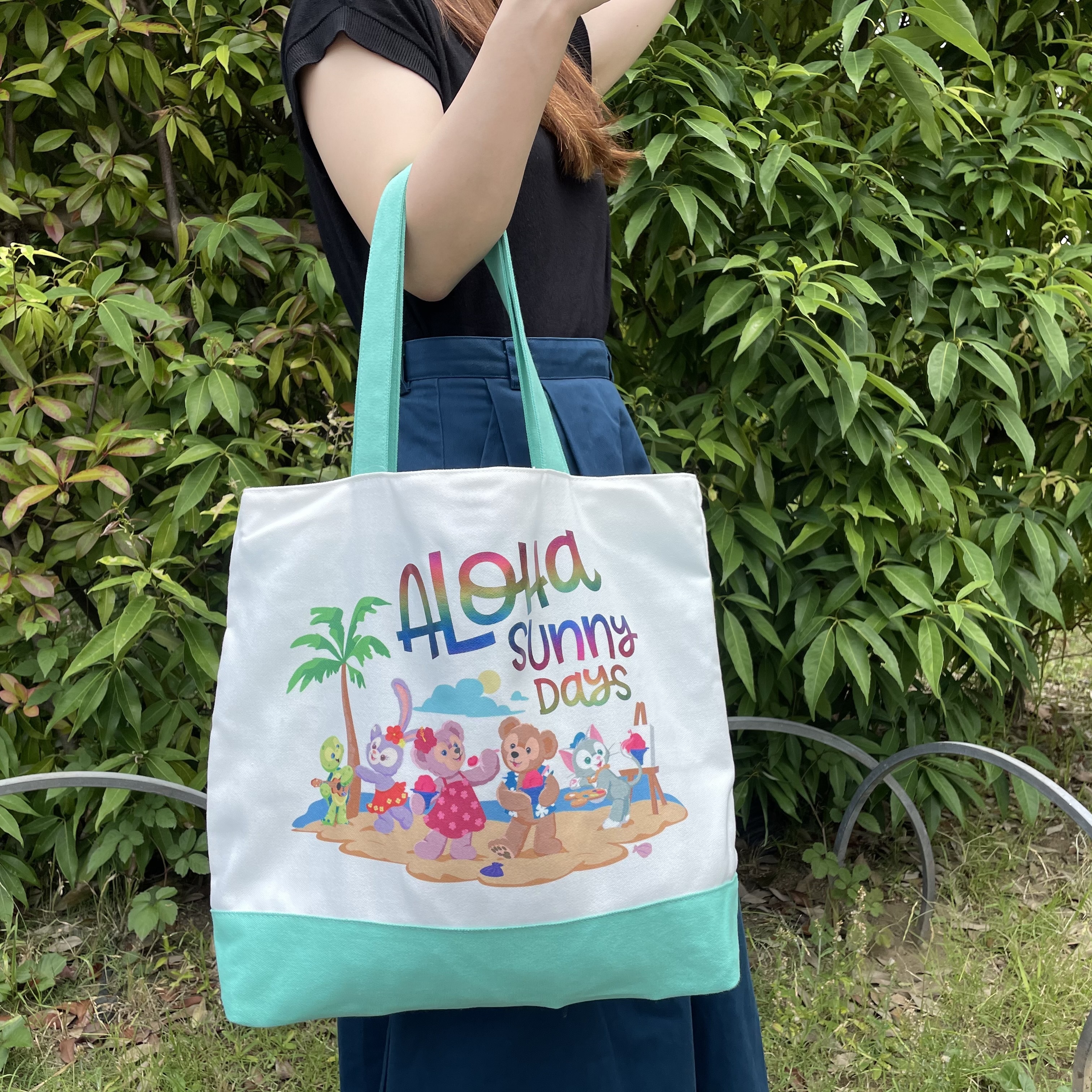 ハワイ限定ディズニー アウラニディズニー限定トートバッグ エコバッグ ダッフィー シェリーメイ オル メル ステラ ルー ジェラトーニ Hawaii Lovers ショッピング