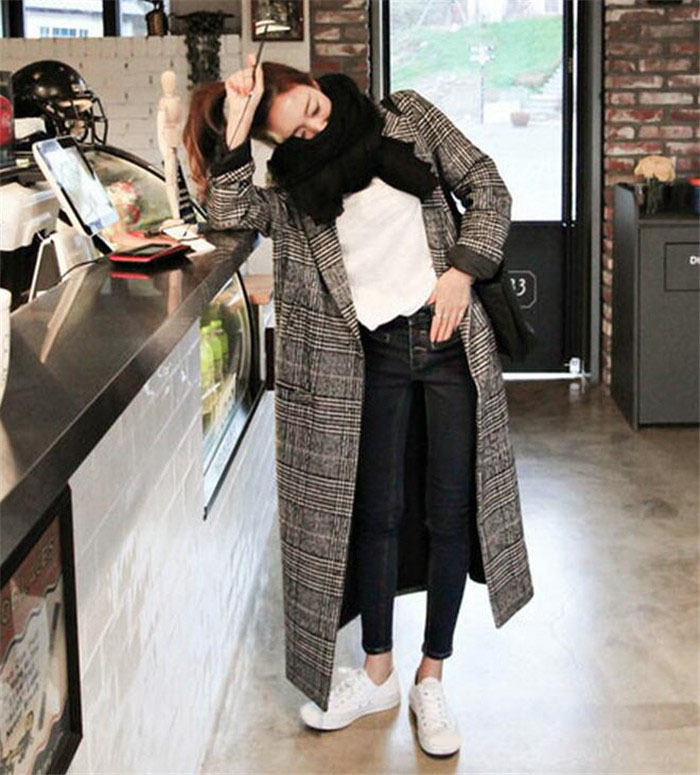 秋冬のオシャレコーデに大活躍 グレンチェック柄ロングチェスターコート 千鳥柄ロングコート ポケット付フロントボタン 大きいサイズあり Myfavoriteitems Store