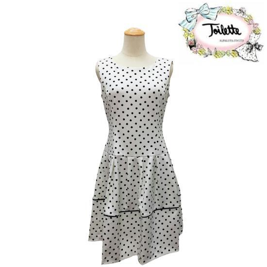 トワレ Toilette 新品 水玉デザイン ワンピース ホワイト 大人かわいい服 ディリーウェアー 313 033 Gold Smith