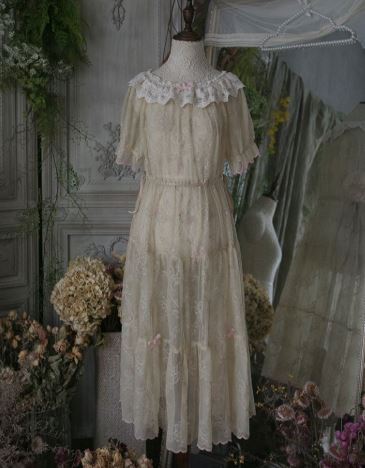 一流の品質 アイボリー 透け感 リボン 姫ロリ 甘ロリ ミモレ丈 春夏 かわいい ふんわり チュール ロング 半袖 ワンピース 重ね着用 ロリータ Sweetdreamer レース Loli2606 花柄 ワンピース Www Hallifornia Se