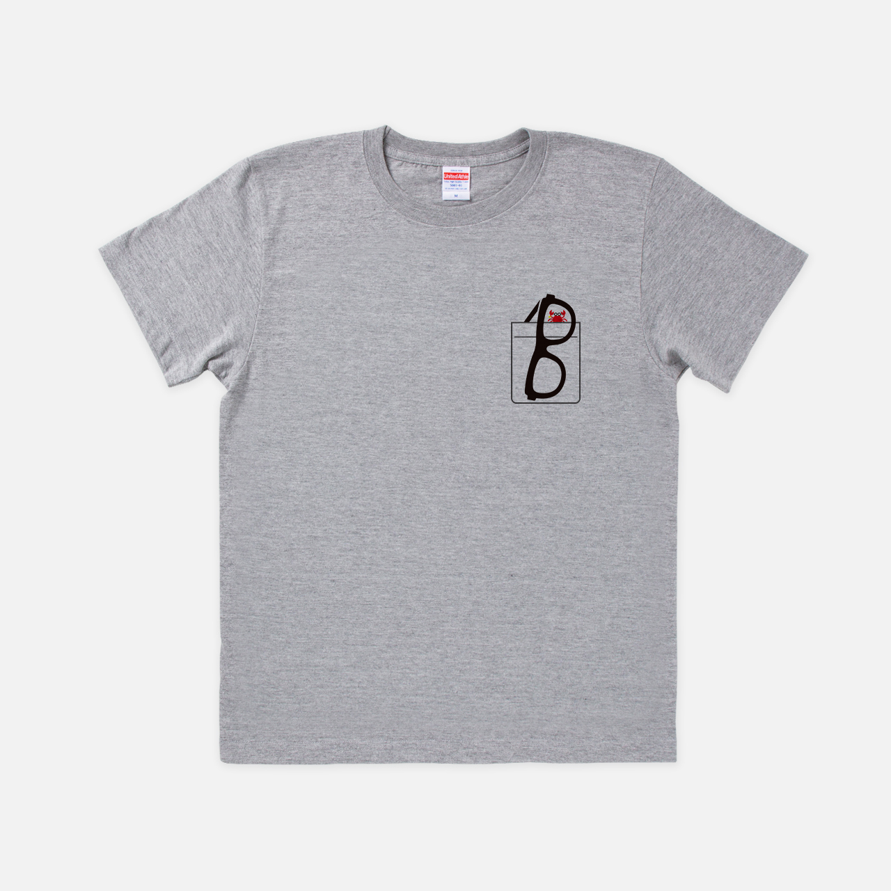 Tシャツ カニメガネ 黒縁メガネフェイクt ミックスグレー色 Ckaeru シカエル