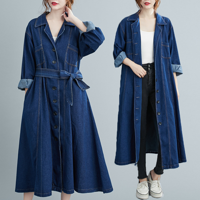 ゆるカジ ゆったり デニム ワンピース ドレス トップス ロングシャツ レディース アウター コート 長袖 体型カバー Cute アクティブ リラックス カジュアル ルーズ ウエスト リボン マーク 男ウケ デート服 楽ちん 韓国ファッション 通販 秋 冬 Pure Fragrance Style