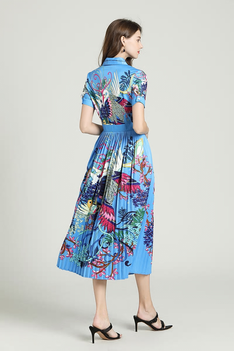 フジテレビ ルパンの娘2 小沢真珠 様 ご着用 ブルー レディース プリント ワンピース ワンピ 花柄 秋 夏 エレガント パーティー 二次会 ドレス 長袖 ロング丈 Antoinette