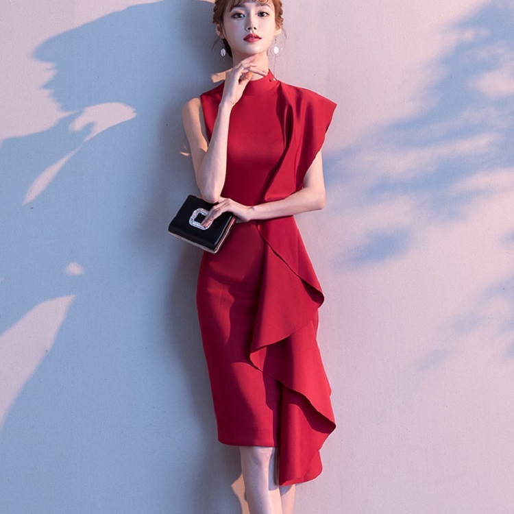 ワンピース 春 ワンピース ノースリーブ ワンピース 赤 ドレスワンピース レディース ワンピース ひざ丈 タイト タイトスカート レースワンピース フリル ワンピース ハイウエスト 無地 デート ディナー 上品 きれいめ 女子会 お呼ばれ デート パーティー 食事会 Op05